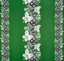 Hibiscus Tropical Leaves w/ Patches of Traditional Tapa Double Border Polyester Fabric | Islands Fabric