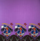 Purple Marshall Islands Hook Palm Trees Sea Turtles Single Border Peachskin Fabric