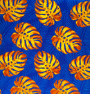 Blue & Orange Monstera Dypsis Lutescens Leaves Peachskin Fabric