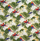 Parrots Split Monstera Palm Leaves Peachskin Fabric