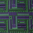 Green purple colored Polynesian Geometric Symmetrical design Peachskin Fabric