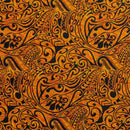 Orange/Black colored Polynesian Tribal Stems & Leaves All Over Design Cotton Light Barkcloth Fabric