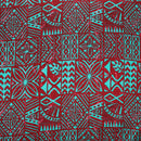 Teal & Burgundy colored Traditional Polynesian Tapa Light Barkcloth Fabric