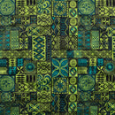 Green colored Traditional Polynesian Tapa design Polyester Fabric
