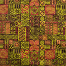 Yellow colored Traditional Polynesian Tapa design Polyester Fabric