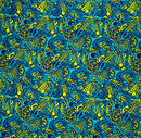 Blue/Green Traditional Polynesian Tattoo Swirl All Over fabric (Light Barkcloth)