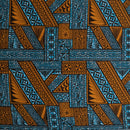 Rust Turquoise Traditional Tongan Geometric Design Peachskin Fabric