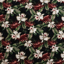 Black Colored Tropical Garden Cotton Light-Barkcloth Fabric