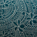 Plumeria Tribal Design | Peachskin Fabric Teal White